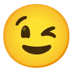 visage souriant avec de grands yeux + visage faisant un clin d’œil