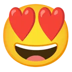 visage souriant avec de grands yeux + visage souriant avec yeux en forme de cœur