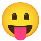 visage souriant avec de grands yeux + visage qui tire la langue les yeux plissés