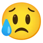 visage souriant avec de grands yeux + visage triste mais soulagé