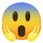 visage souriant avec de grands yeux + visage qui hurle de peur