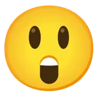 visage souriant avec de grands yeux + visage stupéfait