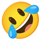 visage souriant avec de grands yeux + se rouler par terre de rire