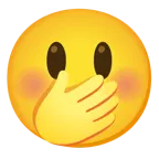 visage souriant avec de grands yeux + visage avec une main sur la bouche