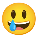 visage souriant avec de grands yeux + visage souriant avec une larme