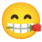 grinning face with smiling eyes + rose