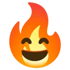 grinning face with smiling eyes + fire