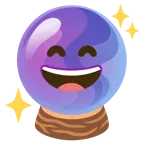 grinning face with smiling eyes + crystal ball