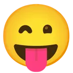 grinning face with smiling eyes + winking face with tongue