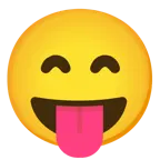 grinning face with smiling eyes + squinting face with tongue