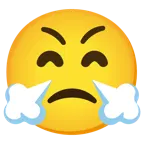 grinning face with smiling eyes + face with steam from nose
