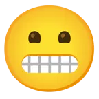grinning face with smiling eyes + grimacing face