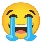 grinning face with smiling eyes + loudly crying face