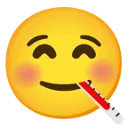 grinning face with smiling eyes + face with thermometer