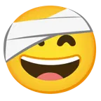 grinning face with smiling eyes + face with head-bandage