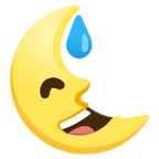 cara sonriendo con sudor frío + luna de cuarto menguante con cara