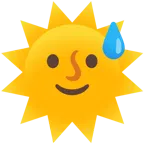 cara sonriendo con sudor frío + sol con cara