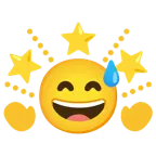 cara sonriendo con sudor frío + estrella brillante