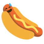grinning face with sweat + hot dog