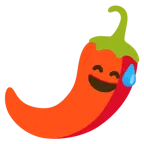grinning face with sweat + hot pepper