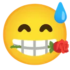 cara sonriendo con sudor frío + rosa