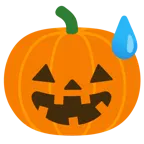 cara sonriendo con sudor frío + calabaza de Halloween