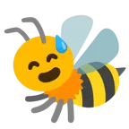 grinning face with sweat + honeybee