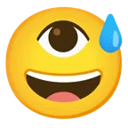 cara sonriendo con sudor frío + ojo