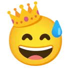 grinning face with sweat + crown