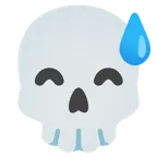 cara sonriendo con sudor frío + calavera