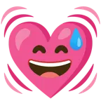 cara sonriendo con sudor frío + corazón latiendo