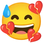 cara sonriendo con sudor frío + corazón roto