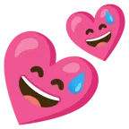 cara sonriendo con sudor frío + dos corazones
