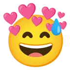 cara sonriendo con sudor frío + corazón con flecha