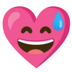 cara sonriendo con sudor frío + corazón con lazo