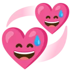 cara sonriendo con sudor frío + corazones giratorios