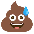 cara sonriendo con sudor frío + caca con ojos