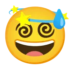 cara sonriendo con sudor frío + símbolo de mareo