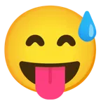 cara sonriendo con sudor frío + cara sacando la lengua