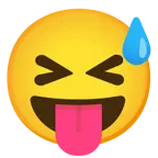 cara sonriendo con sudor frío + cara con ojos cerrados y lengua fuera