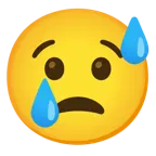 cara sonriendo con sudor frío + cara llorando