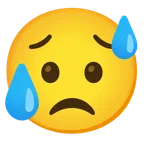 cara sonriendo con sudor frío + cara triste pero aliviada
