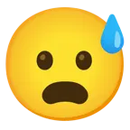 cara sonriendo con sudor frío + cara con el ceño fruncido y la boca abierta