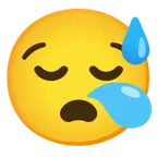 cara sonriendo con sudor frío + cara de sueño