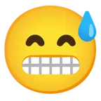 cara sonriendo con sudor frío + cara haciendo una mueca