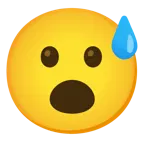 cara sonriendo con sudor frío + cara con la boca abierta