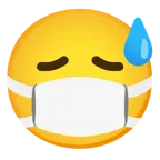 cara sonriendo con sudor frío + cara con mascarilla médica