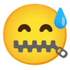 cara sonriendo con sudor frío + cara con la boca cerrada con cremallera