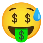 cara sonriendo con sudor frío + cara con lengua de dinero