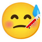 cara sonriendo con sudor frío + cara con termómetro